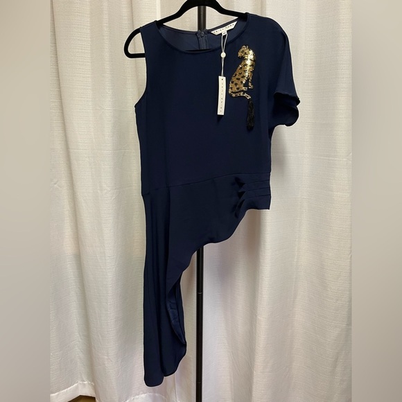 Trina Turk Cheetah 2 Asymmetrical One-Sleeve Top NWT | size medium - Picture 1 of 6
